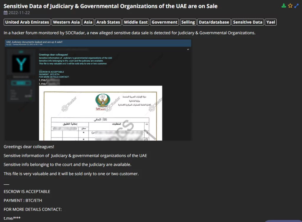 On 22 November, SOCRadar noticed that threat actors posted sensitive documents belonging