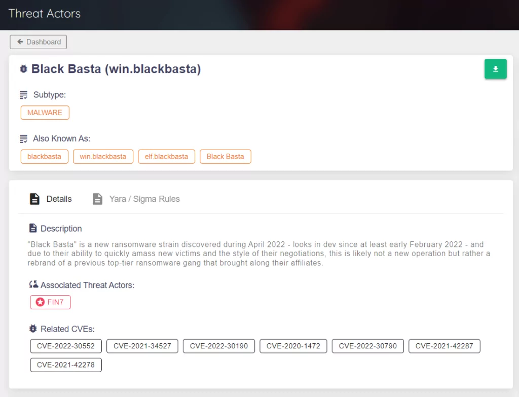 SOCRadar Threat Actors Module provides detailed information on Black Basta and many other threat actors, IoCs, and exploited CVE.