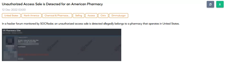 SOCRadar Dark Web team has found a post related to an unauthorized access sale for an