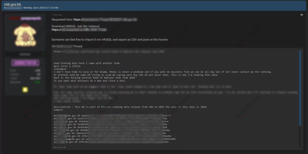 A forum post about the Central Bank of Bahrain's leaked data.