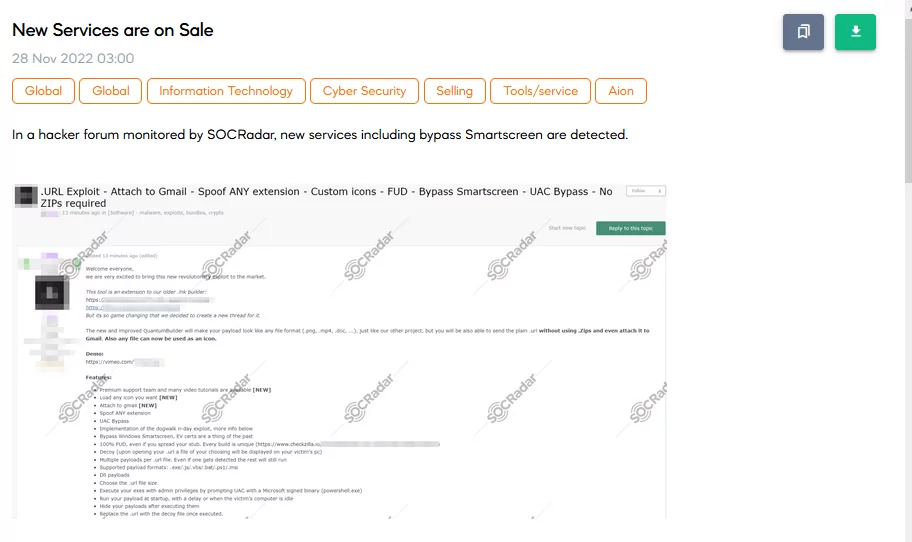 SOCRadar Dark Web team has discovered a sale post on a hacker forum related to an