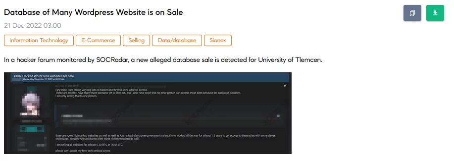 On 21 December, SOCRadar Dark Web researchers found a post that sells unauthorized