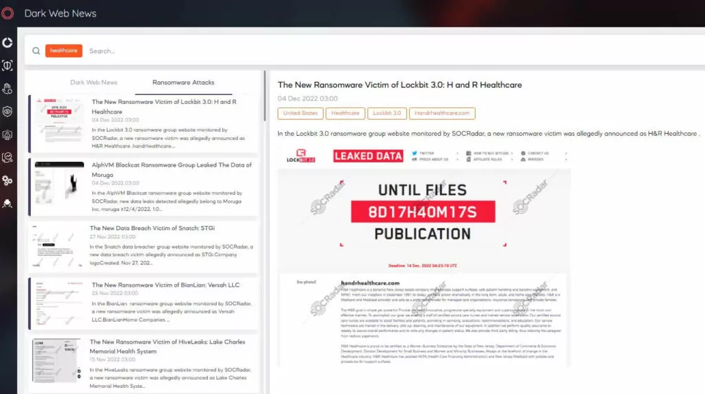 SOCRadar Platform Dark Web News Module
