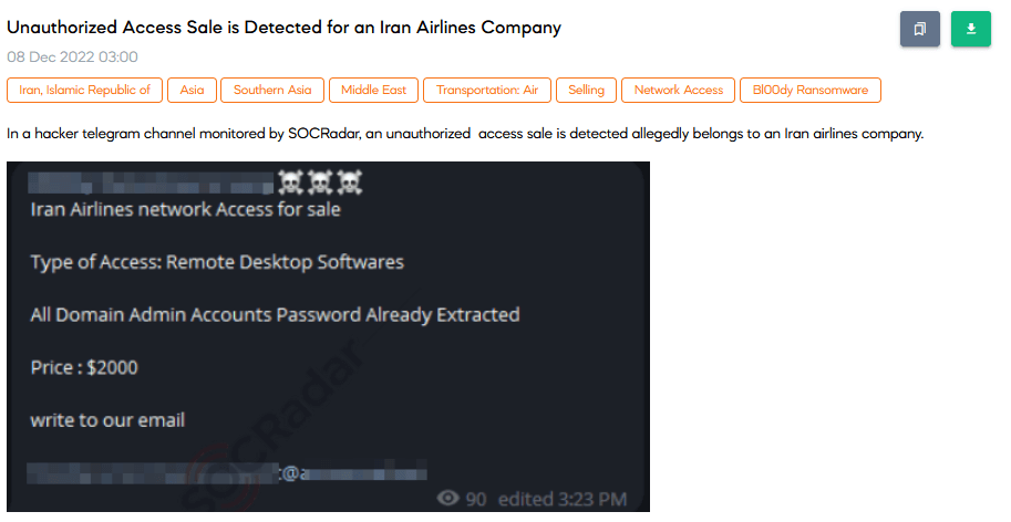 On 8 December SOCRadar Dark Web team found a Telegram post about unauthorized admin