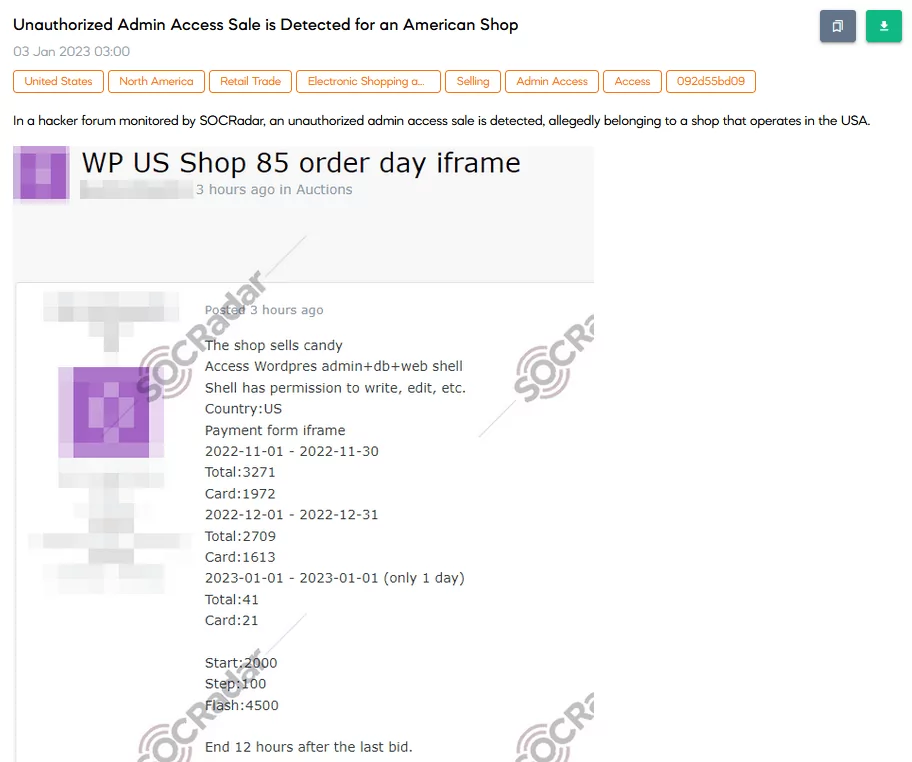 On 3 January, the SOCRadar dark web team found a post that sells unauthorized admin