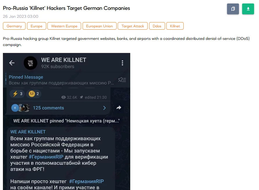 SOCRadar noticed a new post on pro-Russian threat actor Killnet’s Telegram channel. The