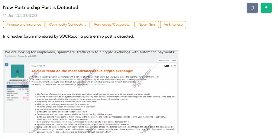 On 11 January, SOCRadar detected a new partnership post on a hacker forum. The post