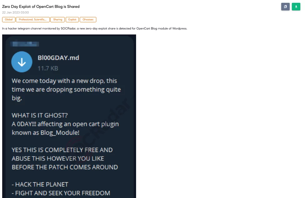 SOCRadar dark web team has detected a new Telegram post that shares information about a