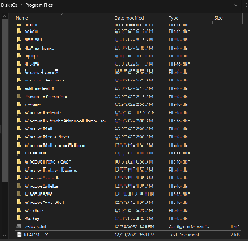 First file that contains ransom note observed in C:Program Files