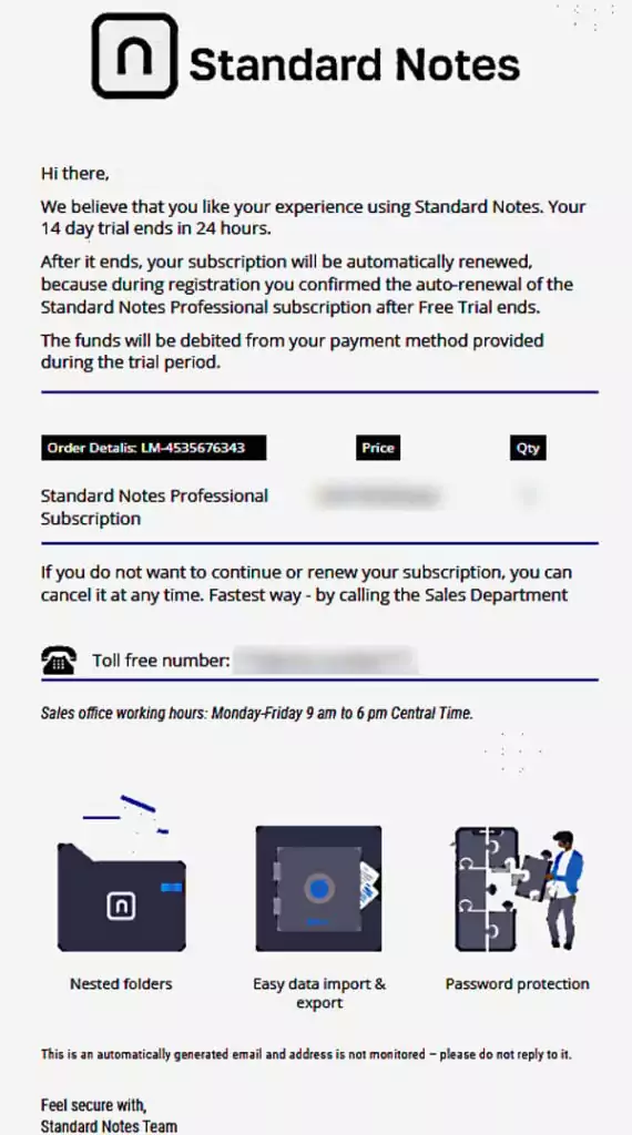 An example of Royal’s callback phishing mail (Source: Bleeping Computer)