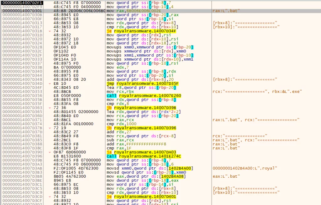 Skipping files with extensions dll, bat, exe, and royal.