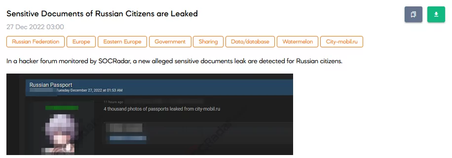 On 27 December, the SOCRadar Dark Web team found a post that shared passport scans of