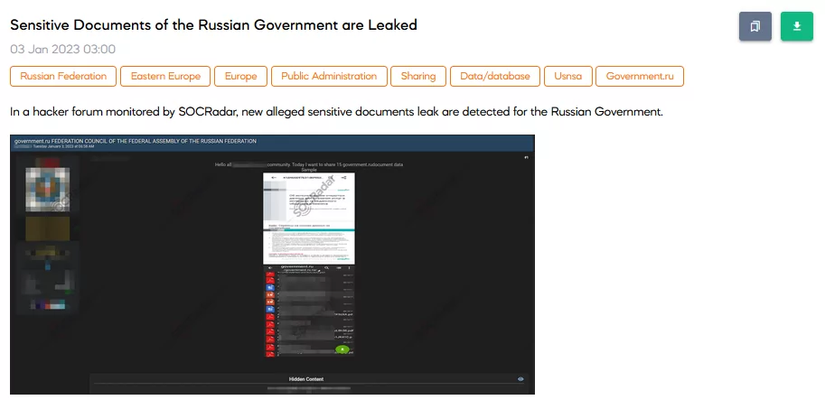 SOCRadar dark web researchers have discovered a post that leaked Russian governmental