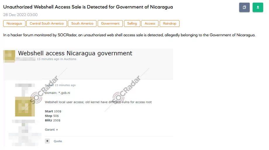 On 28 December, SOCRadar Dark Web researchers found multiple unauthorized webshell access