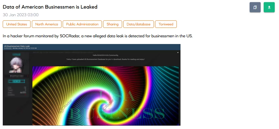 SOCRadar dark web team has detected a post that shares a database of 19.7 million US