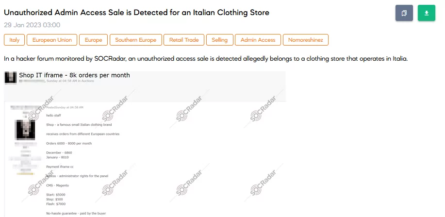 On January 29, the SOCRadar dark web team detected an unauthorized admin access sale for