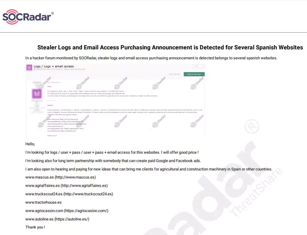 SOCRadar Platform, Dark Web News Module, Stealer logs for sale posts