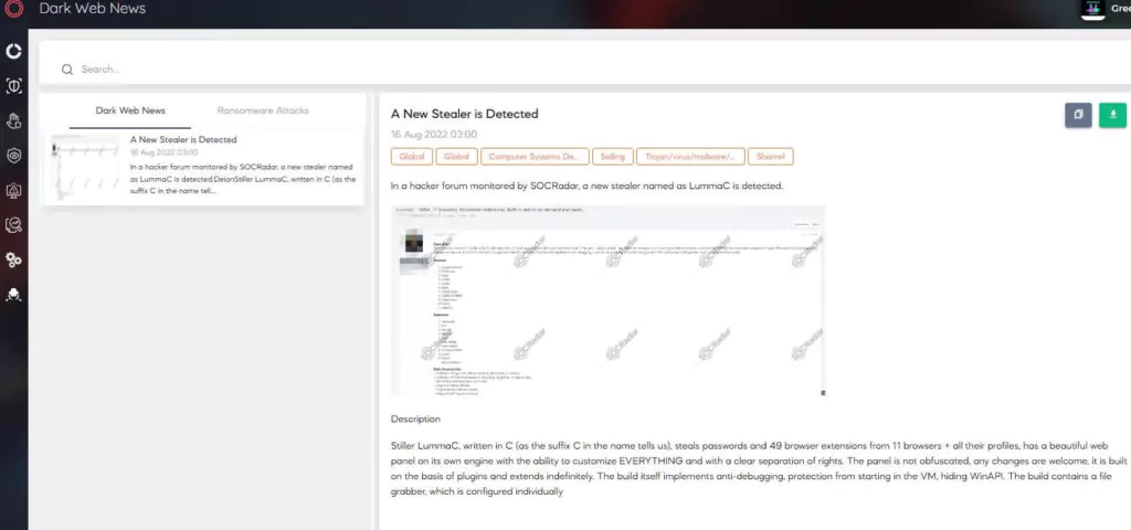 LummaC Stealer detection Post on SOCRadar Platform