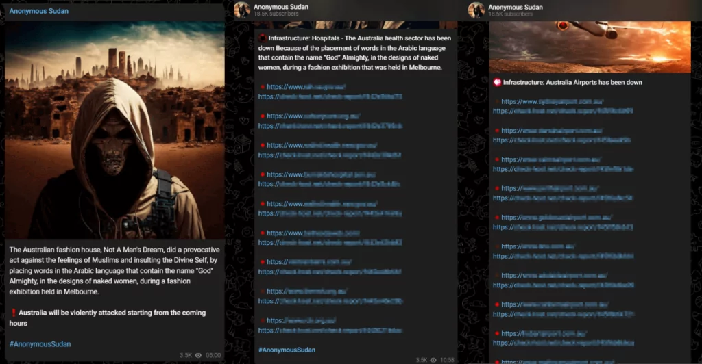 Anonymous Sudan's snnouncement of a cyberattack on Australia
