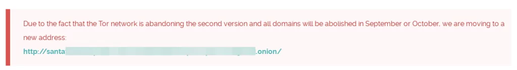 Screenshot of the Clop's announcement of the new domain
