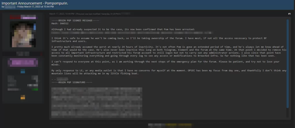 On March 15, 2023, a SOCRadar dark web researcher detected a post about the admin of the