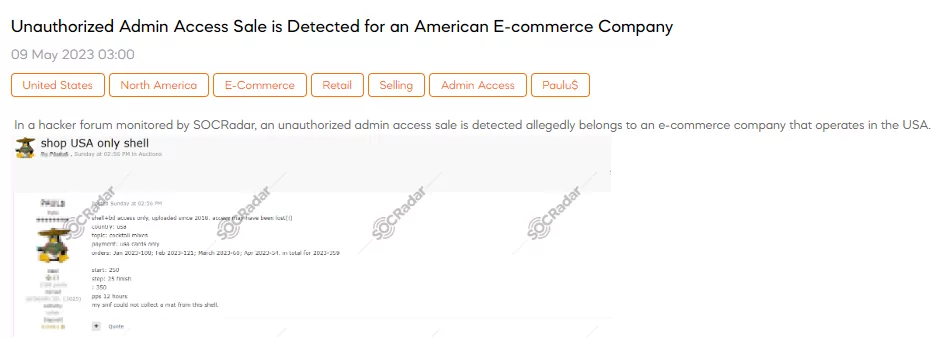 SOCRadar dark web team has discovered a post on a hacker forum. The post claims to have