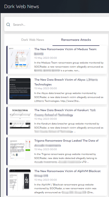SOCRadar XTI Platform, Dark Web News module