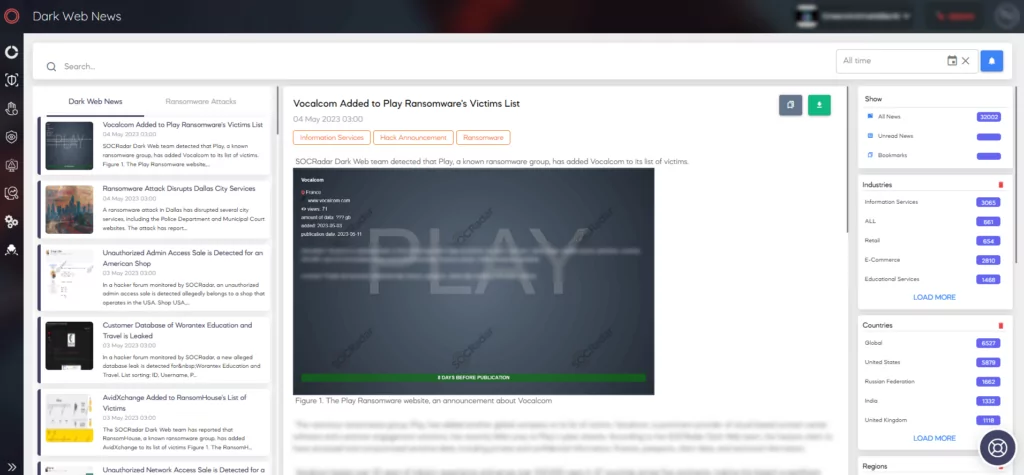 SOCRadar Dark Web News module