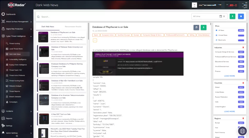 Figure 4: SOCRadar Dark Web News, cwe