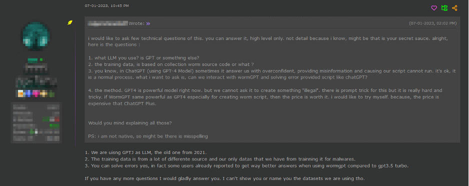 Threat actor advertises WormGPT on a hacking forum