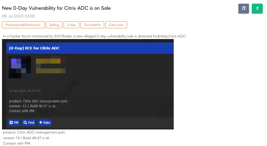 The finding uncovered by SOCRadar (Source: Dark Web News module)