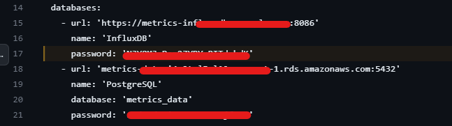 More database credentials that were exposed, github