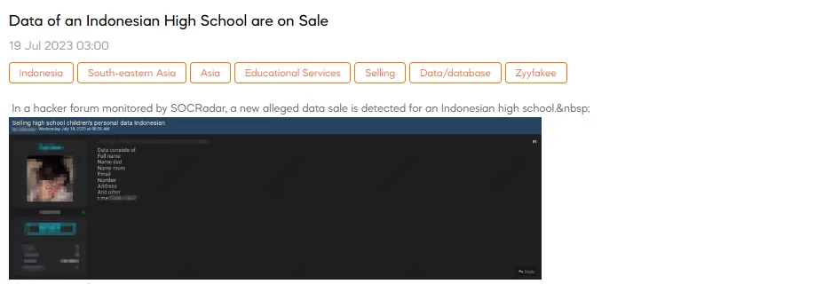 On July 19, SOCRadar detected a post in a hacker forum where a threat actor claimed to be