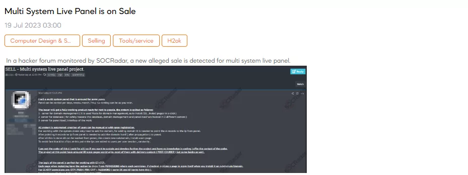 A SOCRadar researcher has detected a post where a threat actor claims to be selling a