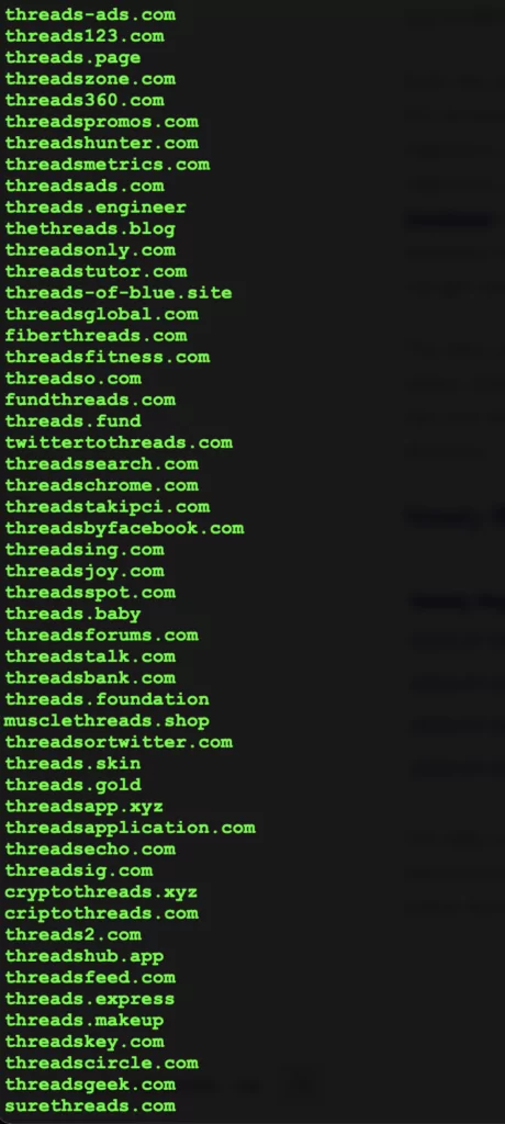 Possible phishing domains for recently emerged social media platform, Threads.