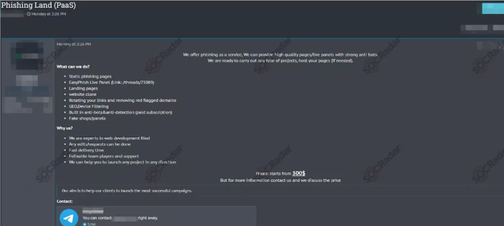 A new PhaaS detected in a dark web forum by (Source: SOCRadar)