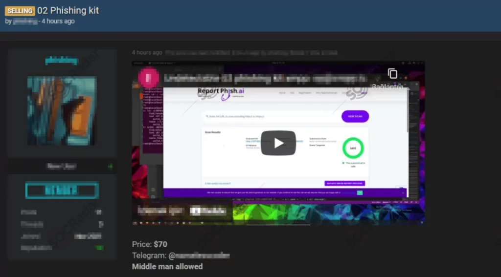 Phishing kit sale detected on a dark web forum (Source: SOCRadar)