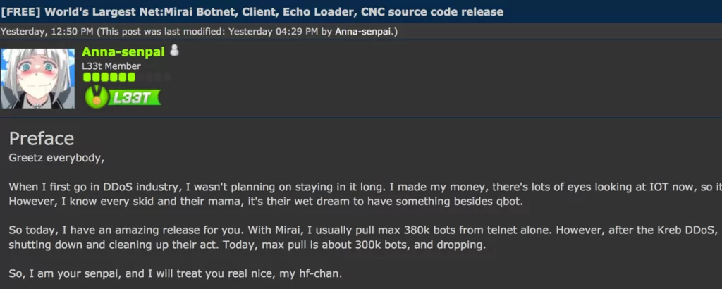 Figure 5. Anna-senpai’s post. (Cloudflare)