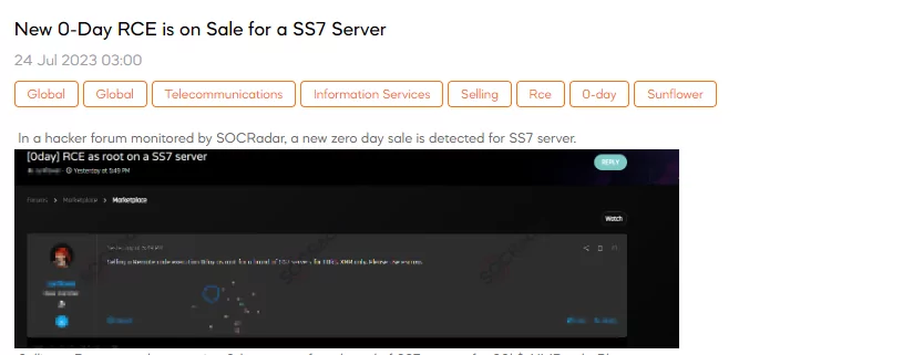 New 0-Day RCE is on Sale for a SS7 Server