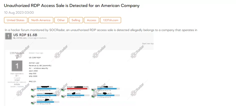 Unauthorized RDP Access Sale