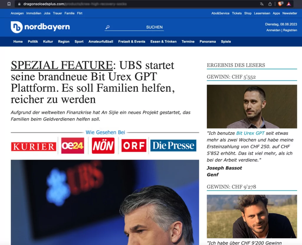 Imitated news website, phishing