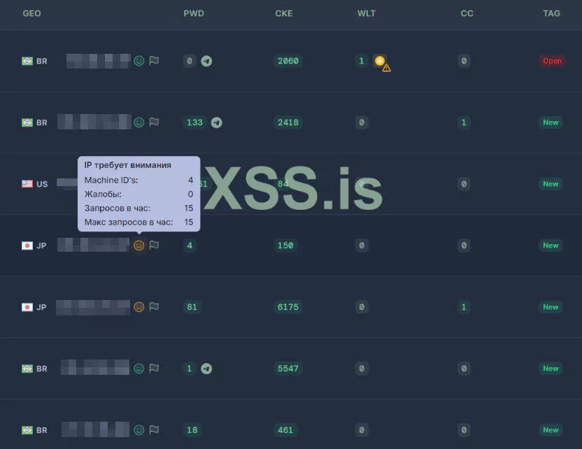 Figure 5. Log Panel of the Raccoon Stealer from the XSS forum.