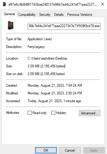 Figure 7. Sample’s file properties.