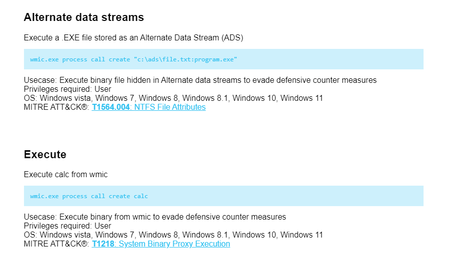 WMIC page on LOLBAS 