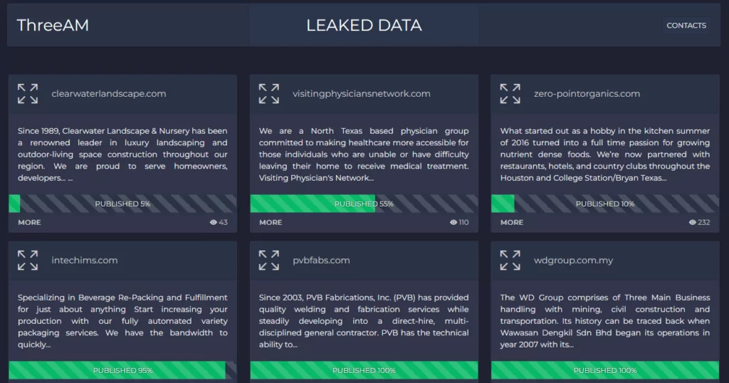 ThreeAM’s .onion leak website, 3am ransomware
