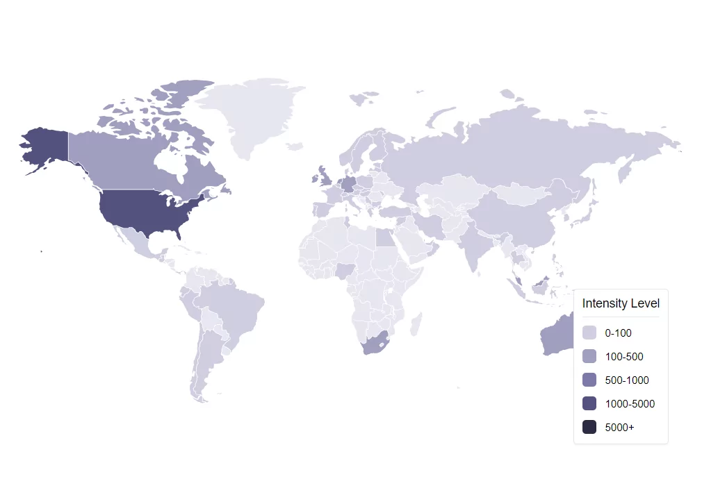 Figure 3. The intensity map of the affected countries.