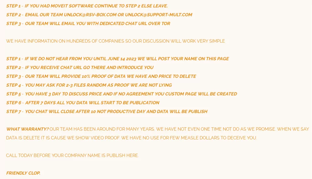 Figure 5. Cl0p’s contact instructions.