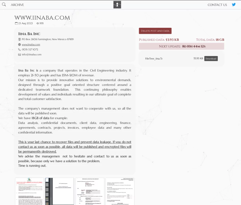 Fig. 12. One of NoEscape Ransomware victims detail page