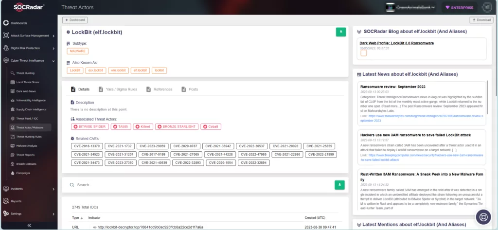 Details about LockBit on SOCRadar Platform